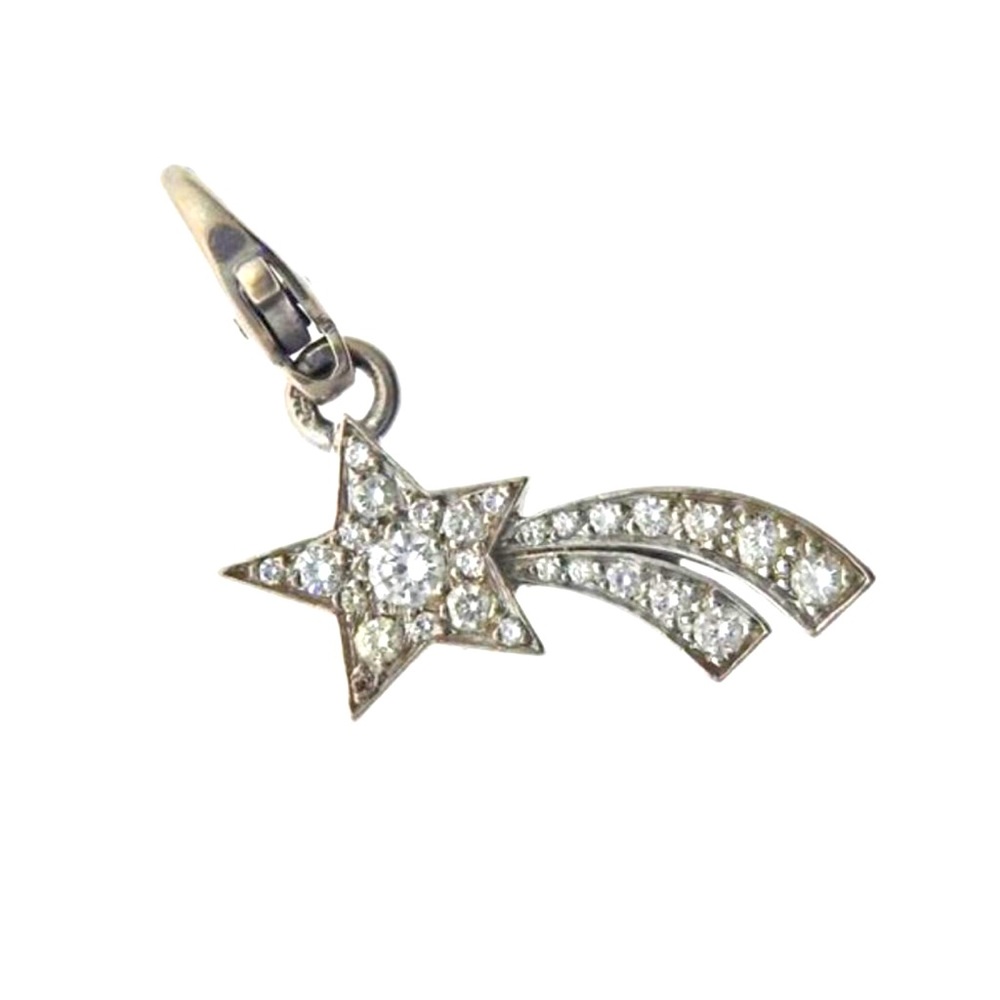 Signed CHANEL Comete Star Charm Pendant 18k Gold .22 CTW Diamonds With Serial No